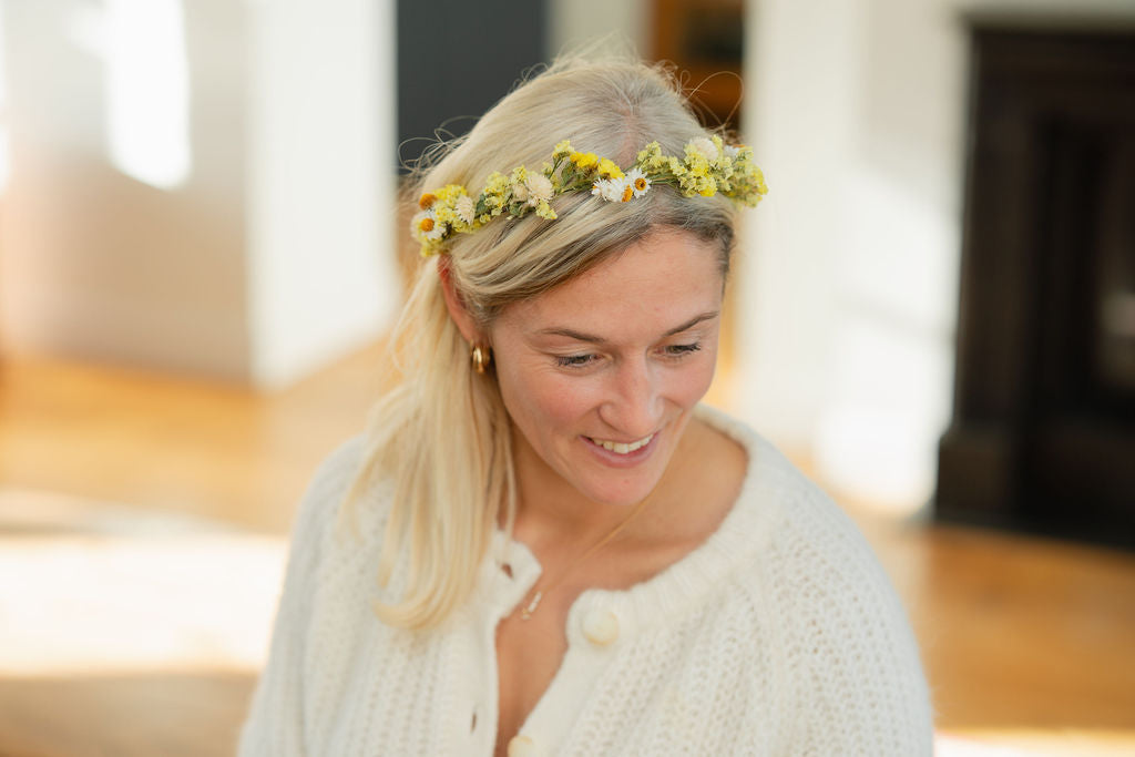 Kit DIY à réaliser - Couronne de tête adulte en fleurs séchées - Jaune