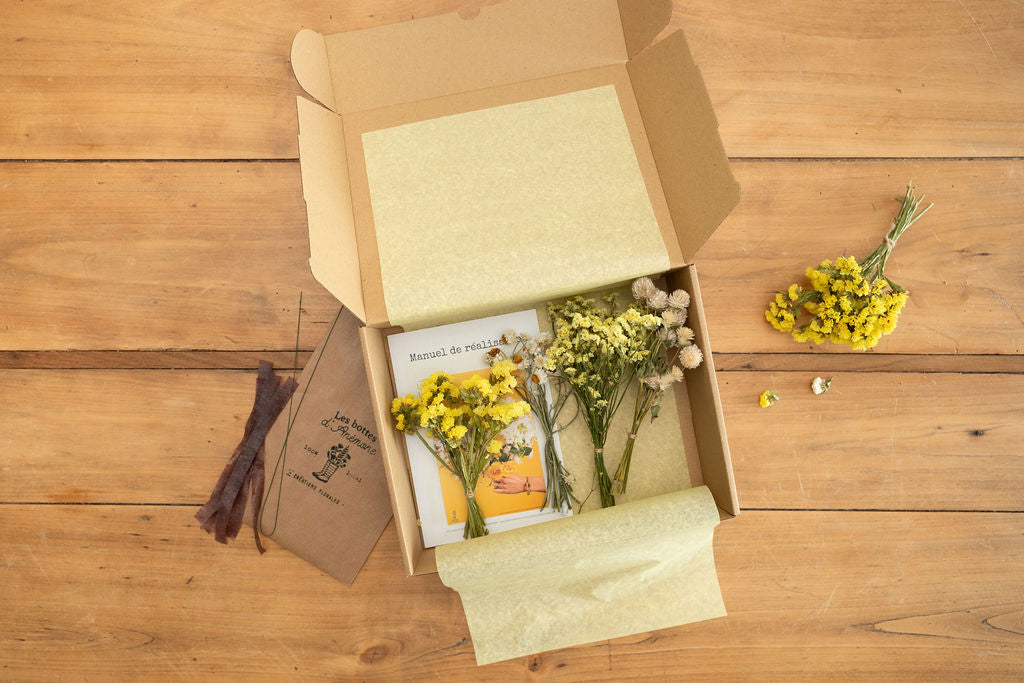 Kit DIY à réaliser - Couronne de tête adulte en fleurs séchées - Jaune