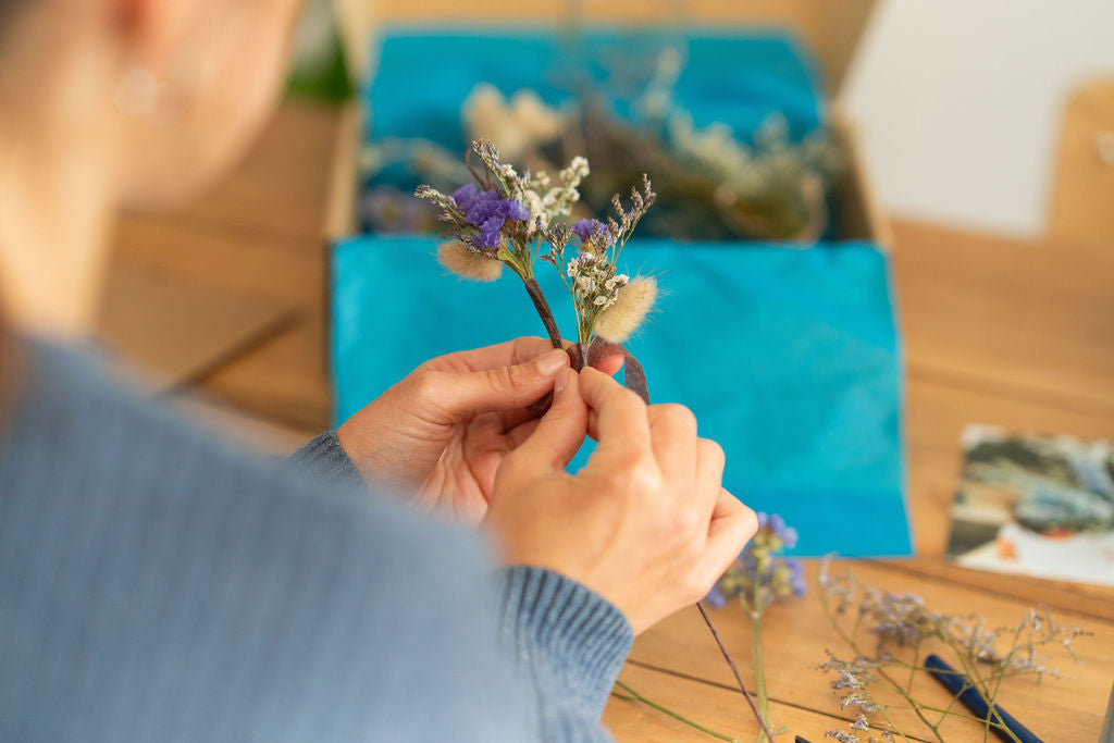 Kit DIY à réaliser - Couronne de tête enfant en fleurs séchées - Bleu